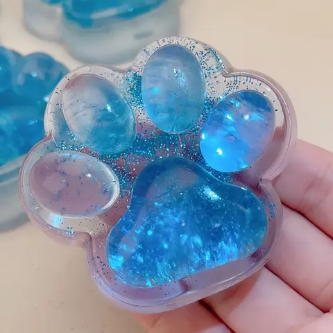 【2025 NEW】MOBECK Blue Shining Cat Paw Squeeze Toy 2.76 Inch Taba Squishy Stress Relief Toy for Adults with Realistic Paws and Claws, Fidget Toy, Anxiety Relief