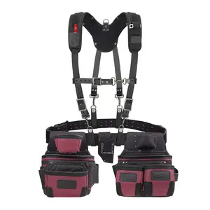 TRUTUCH Maroon Nylon & Leather Tool Belt with Suspender, Tool Holders, Padded Suspension for Construction and Electricians