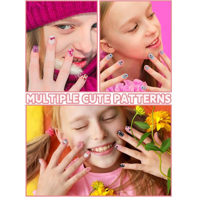 Kalolary 144 PCS Kids False Nail for Girls Gift, Press on Nail Color Short Fake Nails Artificial Nail Full Tips, Lovely Valentine's Day Gift for Little Girls Nail Art Decoration (6 Pack)