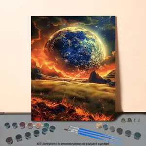 Earth & Moon Pattern DIY Painting By Numbers Kit without Frame, DIY Paint By Numbers Kit for Beginner, Wall Art Decor for Home Living Room Bedroom