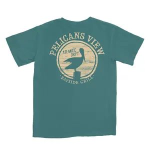 Pelicans View Emerald Tshirt Cotton Comfort Color Fitted Crew Neck Short Sleeve Casual Summer Top for Men Streetwear Atlantic Drift Bayside Grill Design