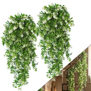 2Pcs Artificial Hanging Flowers & Ivy Vines, UV Resistant Faux White Floral Greenery, Realistic Plastic Trailing Plants, Low Maintenance Fake Hanging Decor, Perfect for Indoor Outdoor Garden, Patio, Wedding, Party & Home Ornament