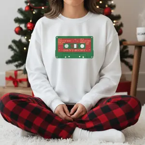Christmas Crewneck Sweatshirt, Santa's Retro Mixtape Design, Naughty & Nice Holiday Apparel, Unisex Pullover,
