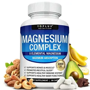 Toplux Nutrition Magnesium Complex 1000mg 90Capsules 7 Elemental Sources for Bone MuscleSleep Immune Support Malate Taurate ChelatedEasy Absorption for Men Women - Mineral,Healthcare