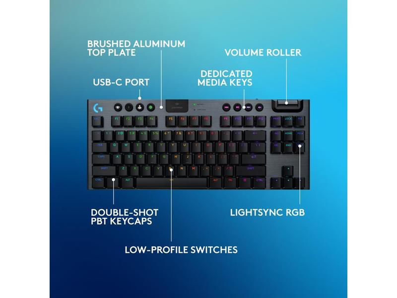 Logitech G915 X LIGHTSPEED TKL Wireless Mechanical Gaming Keryboard - GL Blue Clicky Switches, RGB Backlighting - Black