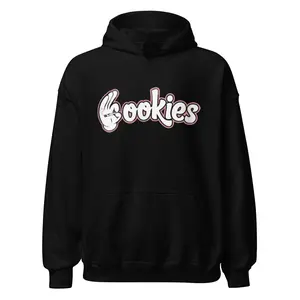 Cookies Blended Cotton Hoodie Midweight Unisex Ultra Soft Pullover with Pouch Pocket & Ribbed Cuffs Black