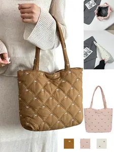 Lightweight Cloud Tote Bag, Ultra-Light Nylon Rhombus Embroidery, Large Capacity, Fits Books & Laptops, //, Unisex Design