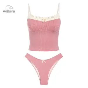 Women's Summer Beach Floral Leaves Halter Tied Tank Style Full Coverage Bikini Tankini Set Two Piece Bathing Suits Swimwear swimsuit women