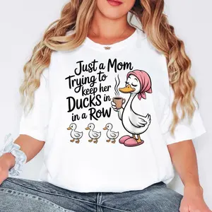 Comfort Colors Funny Duck Mom Shirt, Just A Mom Trying To Keep Her Ducks In A Row Shirt, Cute Mama Tee, Gift For Mom, Womens Casual Shirt, Mothers Day Gift #mothersdaygift #momlife #momshirt #giftformom #tiktokshopfinds #viraltee #momstyle #mama