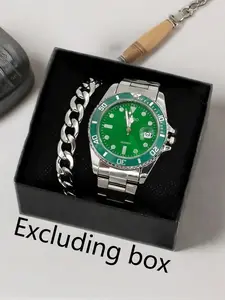 1pcs men's watch trend business large dial steel strip men's watch quartz watch with 1pcs bracelet Round dial watch Fashionable watches