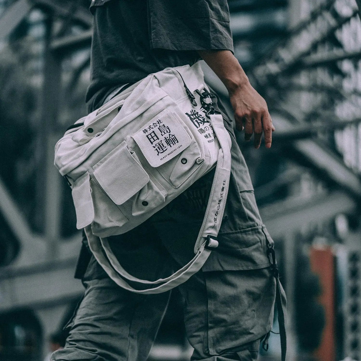 Hibag2 Niepce Streetwear Fashion Canvas Japanese Kanji Crossbody