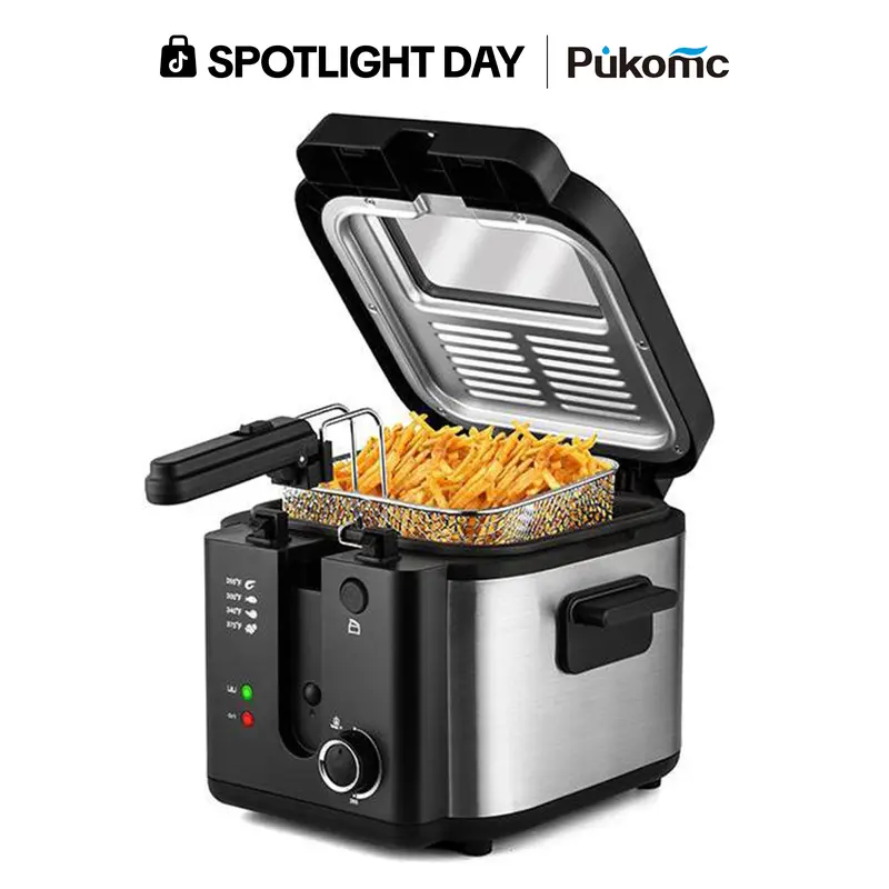 SUSTEAS Countertop Electric Deep Fryer with Basket - Kitchen Appliance, Multiple Sizes, Nonstick Interior, Removable Viewing Window Lid, Adjustable Temp Control, 1500-1599W Fast Heat, Easy to Use, Family-Sized for Home & Gifting, Countertop Deep Fryer, Fa