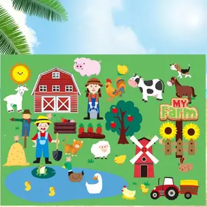 Farmhouse & Animal Pattern Felt Board, 1 Set Early Education Interactive Felt Board, Preschool Learning Toy for Kids, Sensory Activity Board