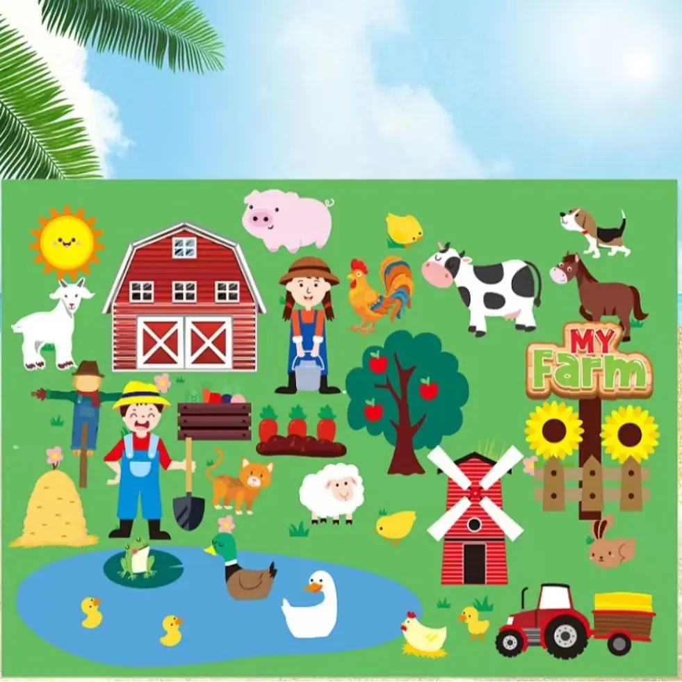Farmhouse & Animal Pattern Felt Board, 1 Set Early Education Interactive Felt Board, Preschool Learning Toy for Kids, Sensory Activity Board, Developmental Activity Board