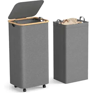 100L Large Capacity Laundry Hamper - Foldable Rolling Laundry Basket, Mobile Clothes Hamper with Wheels, Removable Inner Bag,  Handle Lid Laundry Bin - Multi-Use Storage,Grey