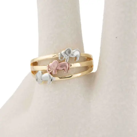 Women's 3-Tone Dainty Gold-Plated Elephant Animal Ring - Lightweight Luxe Look, Multi-Size 7-10, Cute Beautiful Feminine Items, Adult Female Accessories, Ring Stack Costume Jewelry Gift, Beautiful Rings