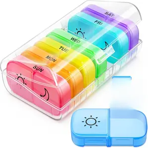 Weekly Pill Organizer 2 Times a Day with Same-Side Large Opening for Easy Filling & Retrieving, Color Tracking 7 Day AM PM Pill Box with Large BPA Free Pill Case for Vitamins, Fish Oils (Clear)