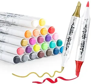 TRANSON Chisel and Brush Dual-tip Acrylic Paint Marker Pen Set for Canvas Rock Wood Leather Ceramic DIY Painting