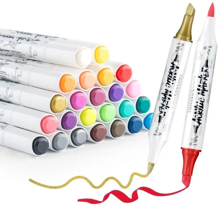 TRANSON Vibrant Vivid Versatile Artistic Dual-Tip Chisel and Brush Acrylic Paint Marker Pen Set, Art Supplies for Canvas, Rock, Wood DIY Painting, Crafters