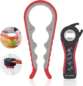 MEYUEWAL 5-in-1 Multi-Function Jar Opener & Bottle Opener Kit with Silicone Handle for Easy Use by Children, Elderly & Arthritis Sufferers Apple Red - Kitchen
