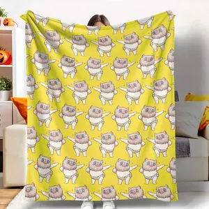 Funny Dancing Pig Flannel Blanket Cartoon Animal Print Pattern Soft Cozy Warm Lightweight Decorative Throw Perfect for Sofa Bedroom Office Gift or Living Room Relaxation Use tiktokshopspringglowup
