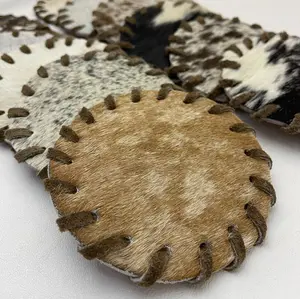 Hair on Cowhide Coasters with Laced Edge - Rustic Western Home Accessories