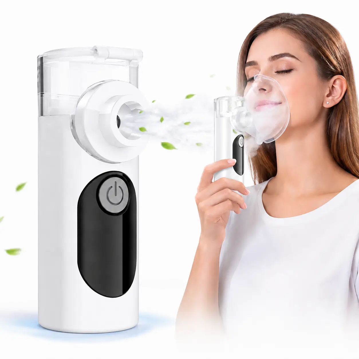Portable Handheld Mesh Nebulizer with Digital Display, Anti-Dry Protection, 5-Min Self-Cleaning Mode, USB-C Power, Adult & Child Masks and Mouthpiece, Detachable Design for Home & Travel
