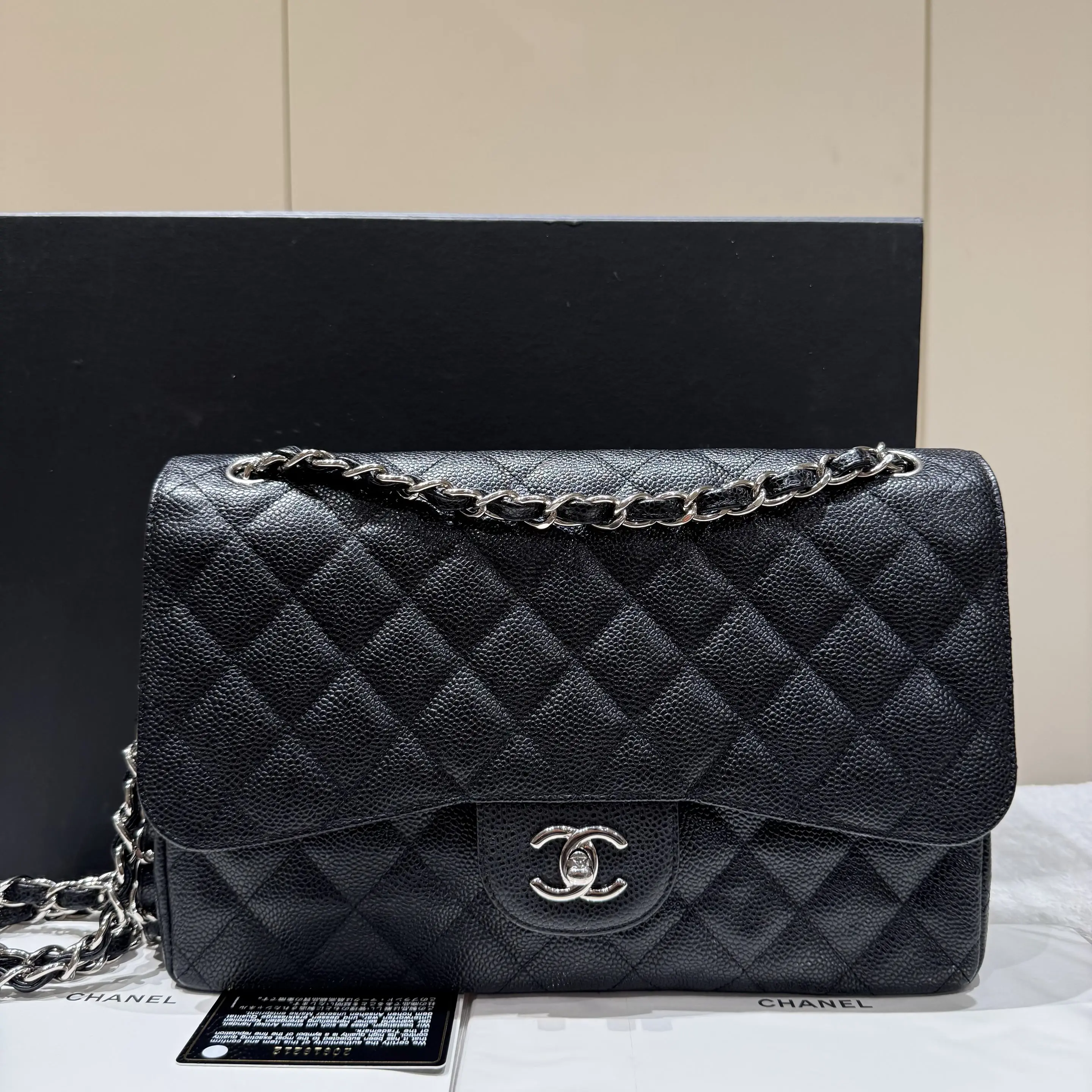 Pre-owned CHANEL leather Crossbody bags Classic Flap (CF) Jumbo Black Caviar with Silver Hardware Crossbody Shoulder Bag 22417417 SH
