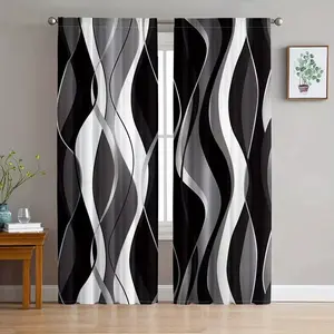 2pcs Simple Wave Curtains with Abstract Curve Print, Home Decoration Curtain, Polyester Light Blocking Easy Clean Window Decor, Modern Minimalist Bedroom Style