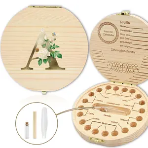 Wooden Milk Teeth Storage Box, Tooth Case with Slots, Durable Organizer for Boys & Girls, Keepsake Gift, Design