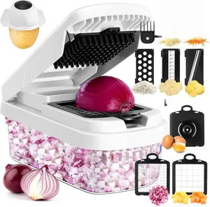 [New Deal] - Vegetable Chopper,12-in-1 Multifunctional Food Chopper,Professional Onion Chopper with 7 Blades,Vegetable Cutter with Container for Salad,Potato,Carrot,and Garlic,Essential Kitchen Tool (White)