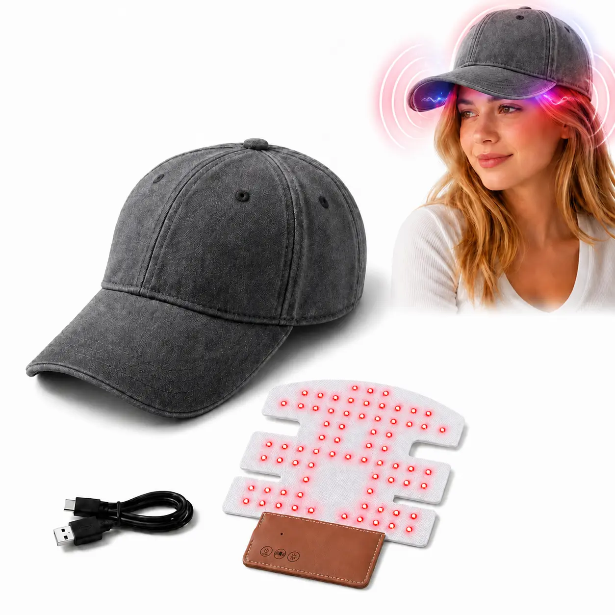 FDA Cleared - Vibrating Red Light Hair Growth Cap, 850nm Infrared Light Device  Promotes Hair Health and Growth—A Convenient Hair Care Solution