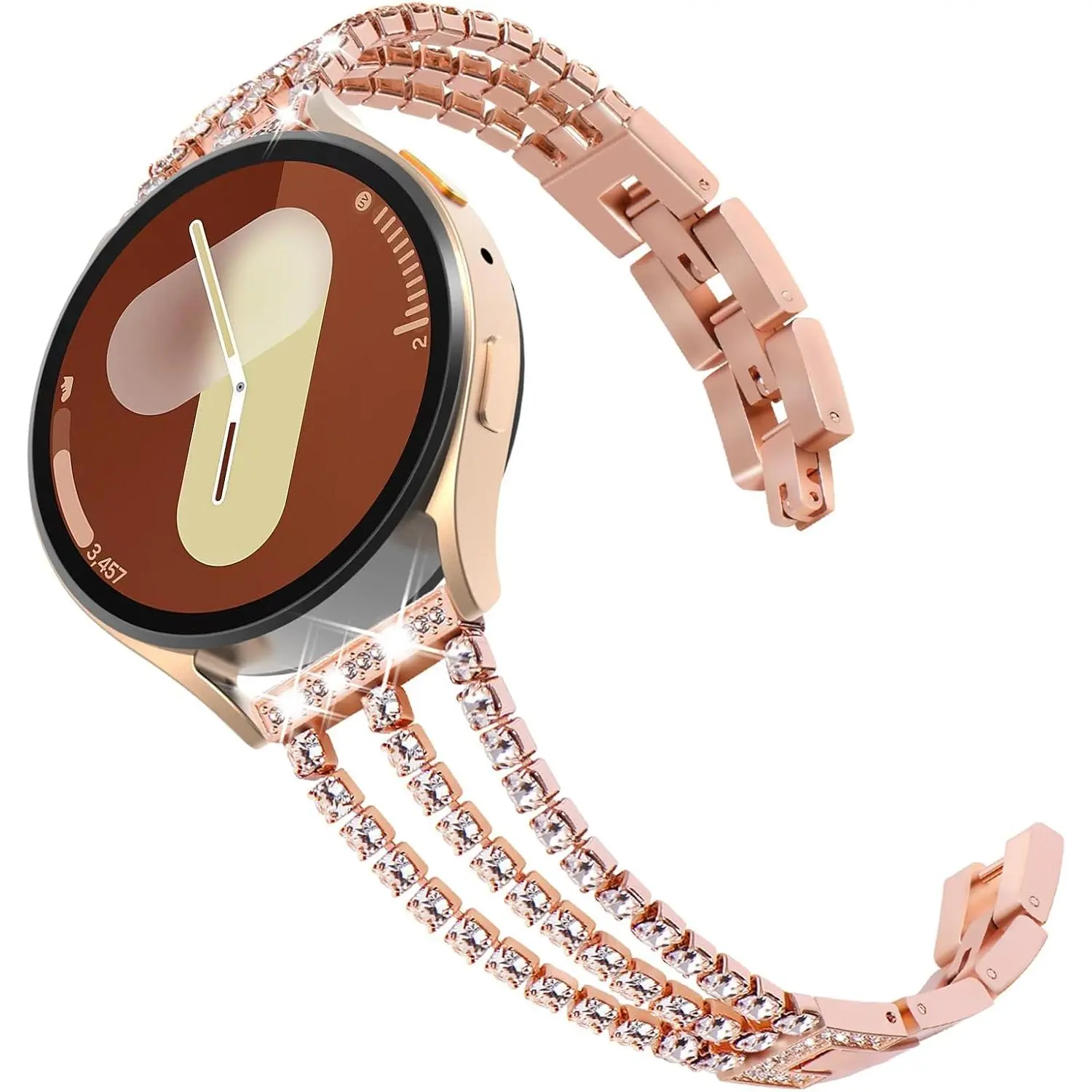 Compatible with Galaxy Watch 7 Band 40mm 44mm, Galaxy Watch 6 Band, Galaxy Watch 5 Band, Galaxy Watch 4 Band Women Bling Diamond Rhinestone Link Bracelet for Samsung Watch 7/FE/6/5/4, Rose Gold
