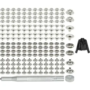 200 count(50 Sets) 15mm Heavy Duty Stainless Steel Snap Buttons Kit, Snap Fasteners with Setting Tool & Installation Rod, for Boat Cover, Fabric, Leather, Clothing, Bags & Tarps