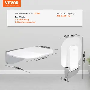 VEVOR Urea-formaldehyde Folding Shower Seat, 13.6''x 12.8'' Unfolded, Wall Mounted Fold Up Shower Bench with 450 lbs Load Capacity, Space Saving Fold Down Shower Chair for Seniors Children Adults