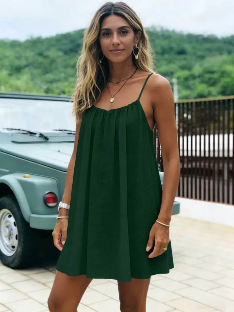 ELASWAVE Women's Backless Sleeveless Cami Dress - Short Mini Above-Knee, Loose Flowy, Lightweight Smooth Breathable Fabric, Solid Style, Chic Elegant Feminine Basic Minimalist Piece for Summer Everyday Lounge Outdoor Wear stylish maxi dress Fit Casual Sof