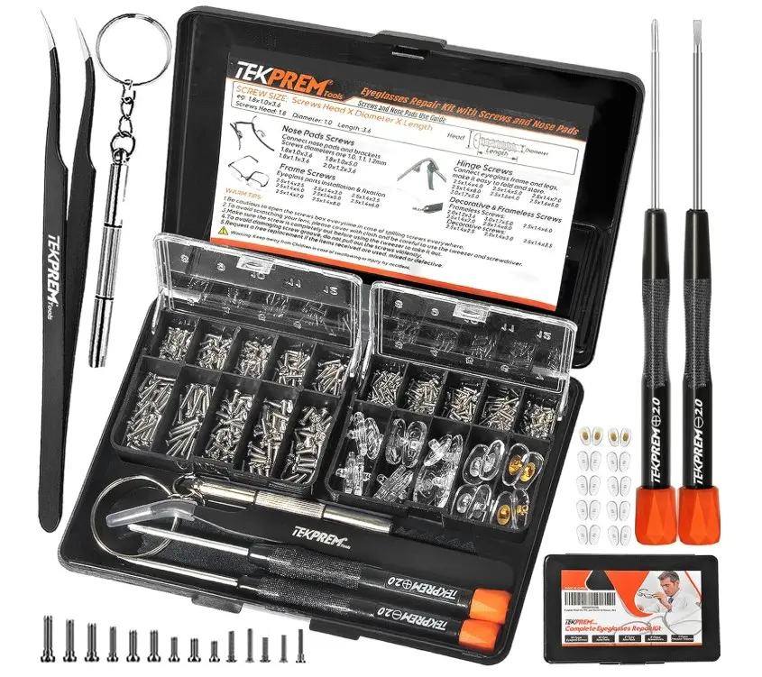 TEKPREM Magnetic Eyeglass Repair Tool Kit, Eye Glasses Repairing Screwdriver Set with Compatible Eyeglass Screws,Silicone Nose Pads,Tweezer,Small Screwdriver for Eyeglasses,Sunglasses and Nose Pads