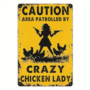Chicken Metal Sign Caution Area Patrolled By Crazy Chicken Lady Vintage Tin Signs Funny Metal Plaque For Bar Coffee Shop Chicken Coop Farm Wall Decor 8X12Inch For Home Bedroom Country Garden Bathroom Decor Gifts Home Artwork Decor Street Posters
