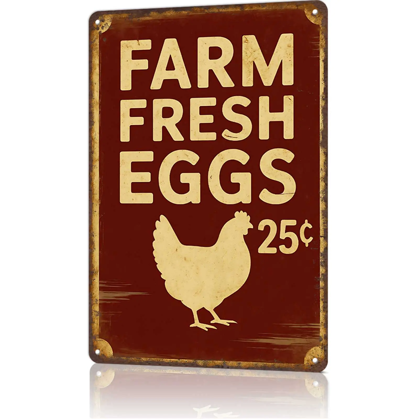 "Farm Fresh Eggs 25¢" Retro Farm Metal Sign - 8x12 aluminum rustic decor for farmhouses, chicken coops, or TikTok farm content! Vintage red-and-beige design with a chicken silhouette, ideal for viral farm life reels and gift unboxings for chicken lovers