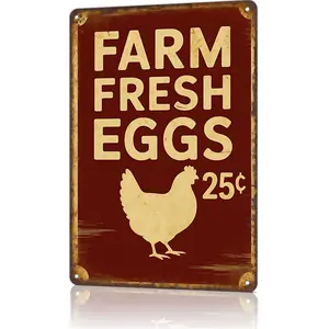 "Farm Fresh Eggs 25¢" Retro Farm Metal Sign - 8x12 aluminum rustic decor for farmhouses, chicken coops, or TikTok farm content! Vintage red-and-beige design with a chicken silhouette, ideal for viral farm life reels and gift unboxings for chicken lovers