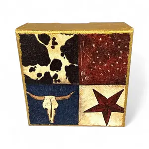 Texas Cowboy Block Art Handmade Western Decor