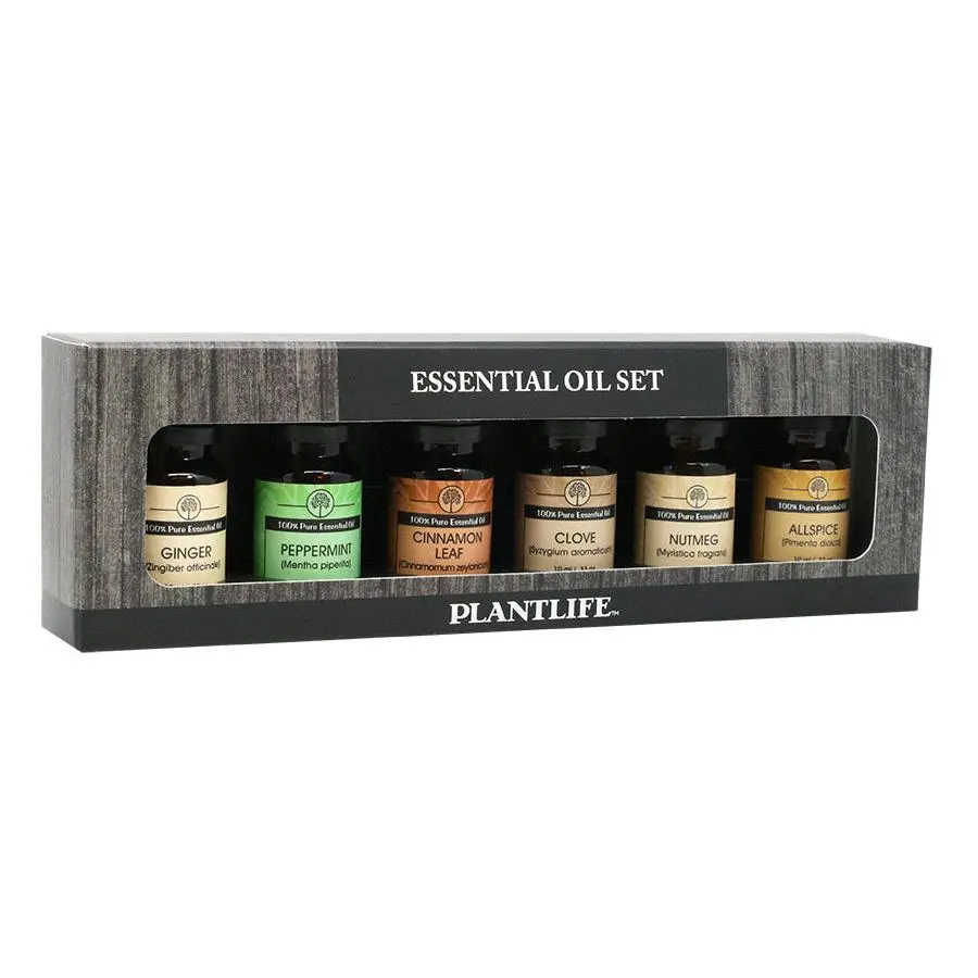 Plantlife Holiday Essential Oil 6‑Pack – Ginger, Peppermint, Cinnamon, Clove, Nutmeg & Allspice (10 ml Each)
