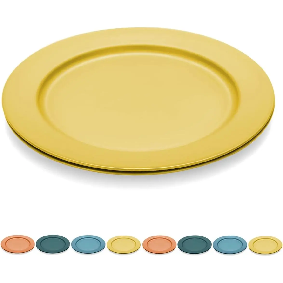 10 Inch Large Plastic Plates 8 Pieces, Dishwasher Safe, Unbreakable And Reusable Light Weight Dinner Plates Microwave Safe BPA Free (Gold Yellow)