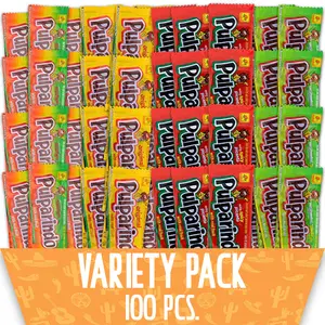 100 Count - Pulparindo Mexican Candy Variety Pack Tamarind, Mango, Watermelon & Extra Spicy Flavors