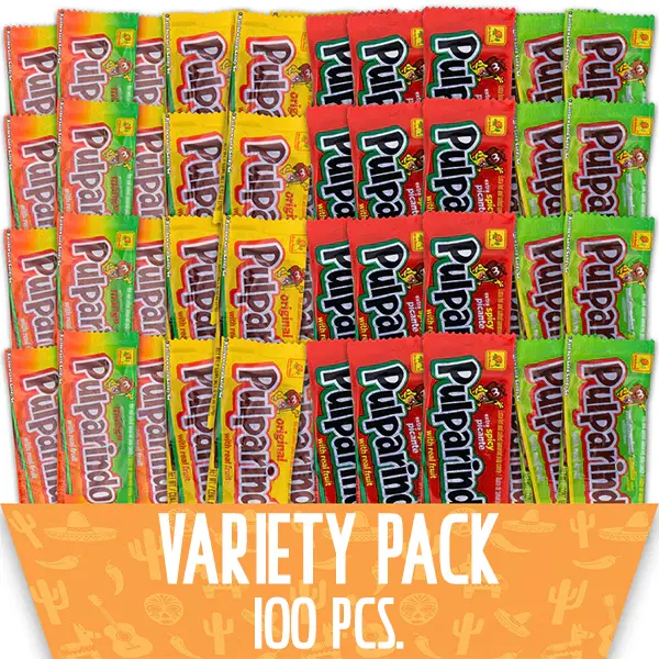 100 Count - Pulparindo Mexican Candy Variety Pack Tamarind, Mango, Watermelon & Extra Spicy Flavors