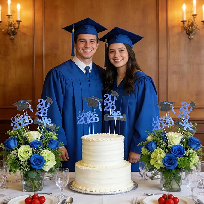 Class of 2026 Graduation Decorations – 16PCS Graduation Centerpiece Sticks, Grad Cap Table Toppers for High School College Graduation Party Table Decor
