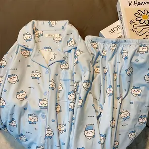 Chiikawa Hachiware Cute Pajamas Set Women Spring Autumn Thickened  Velvet Warm Loungewear Soft Sleepwear Home Clothes Nightwear