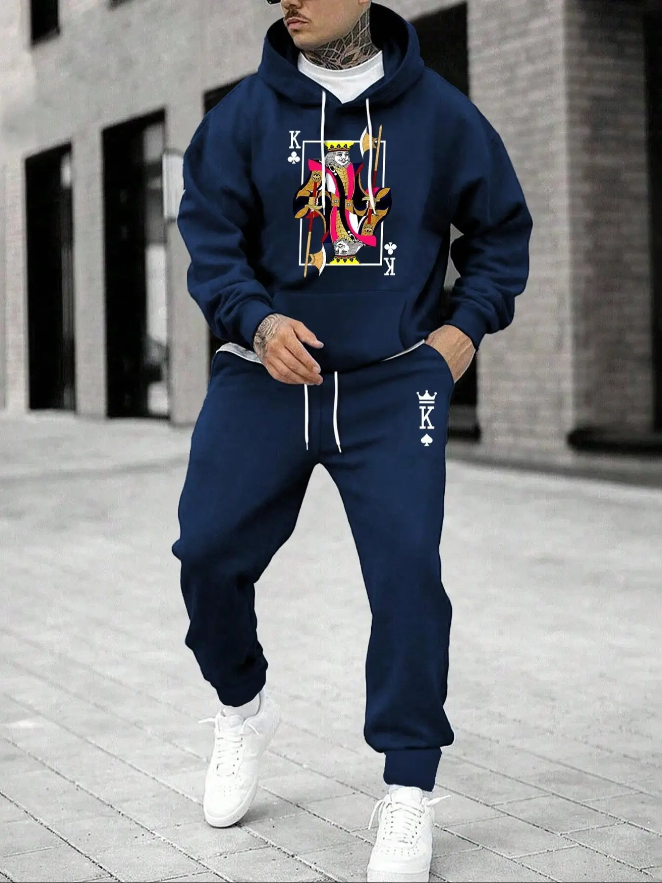 Men's Fleece Jogger Set, Hooded Sweatshirt & Pants, Athletic Tracksuit, Graphic Tracksuit, Casual Long Sleeve Tracksuit, Fall Winter Fashion, Comfortable Daily Wear