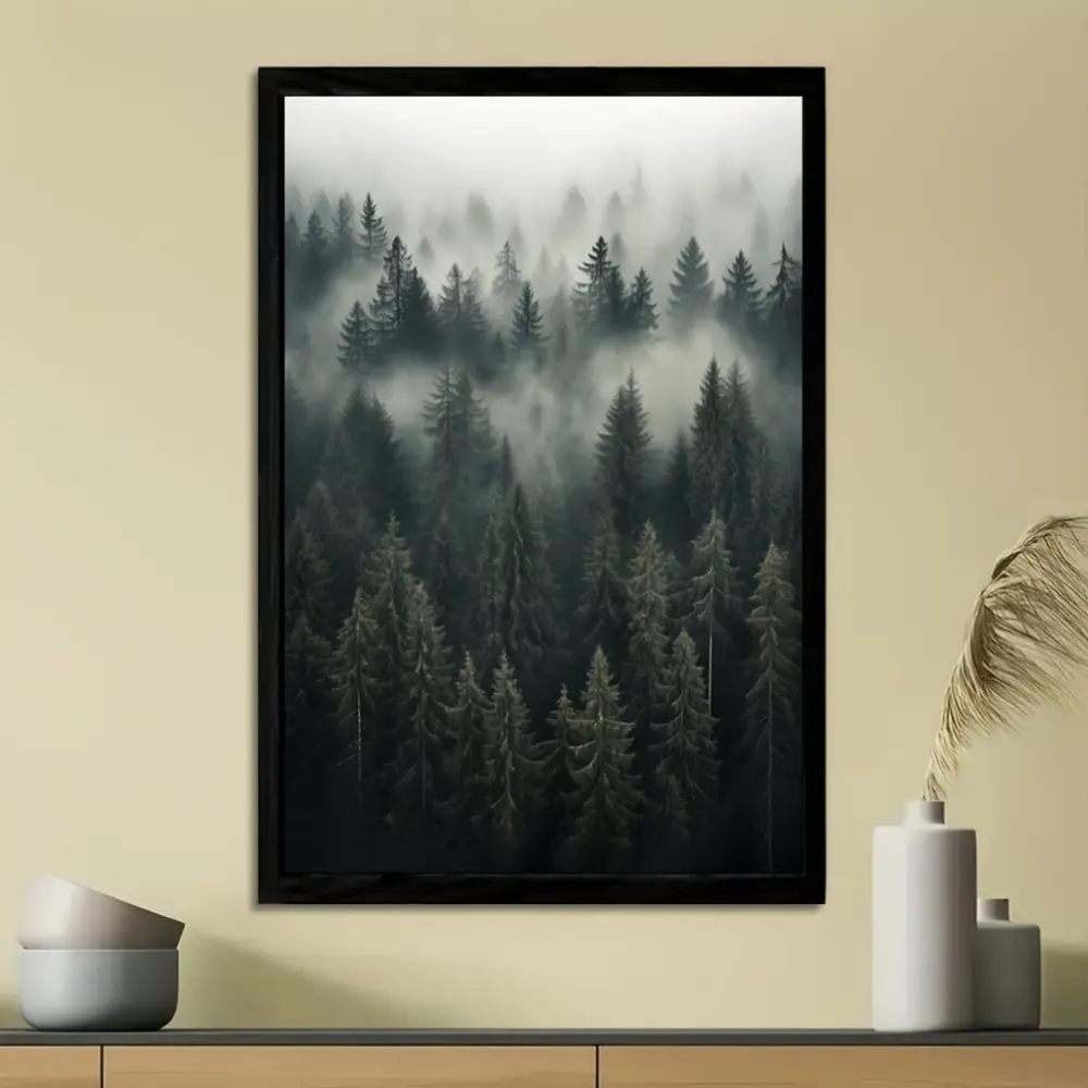 1pc, Foggy Forest Canvas Print, 15.7x23.6 inches, Modern Wall Art, Oil Painting Reproduction, Decorative Poster for Living Room, Bedroom, Dining, Office, Cafe, Bar, Patio, Non-Solid Wood Frame, Ideal for Home & Holiday Birthday Gift