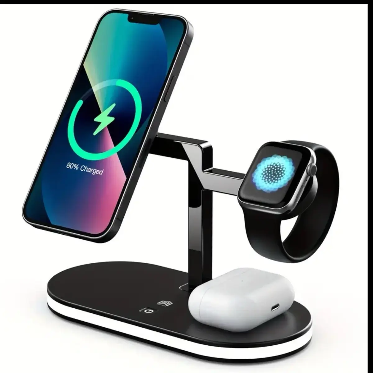 3-in-1 Fast Wireless Charging Station + Bed Side LED Lamp Nigh Stand for iPhone 12/13/14/15/16 Series, Airpods Pro, Apple Watch Ultra/SE - Foldable Stand Dock Magnetic Modern Trending Innovative Tech